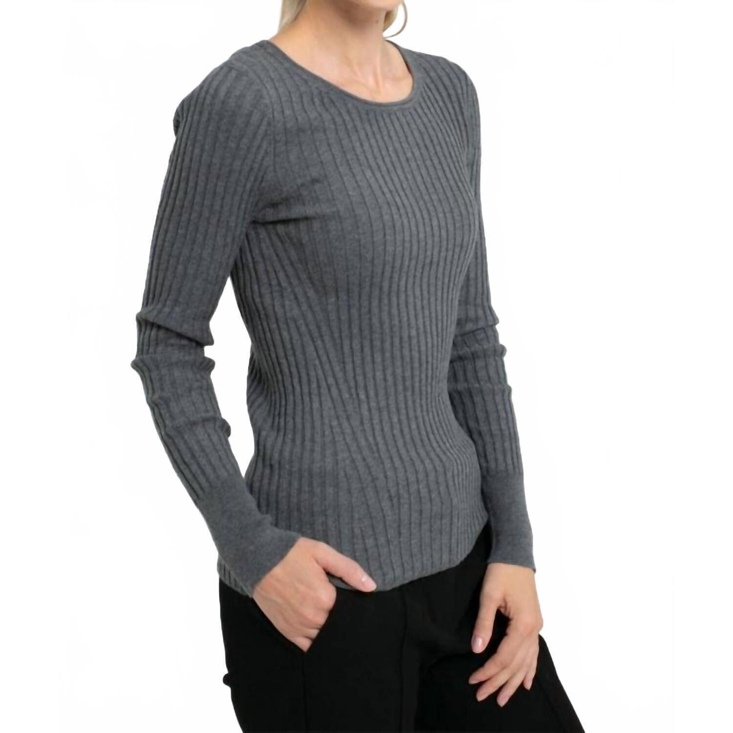 New Incashmere Long Sleeve Crew Nec Rib Knit Sweater In Heather Grey